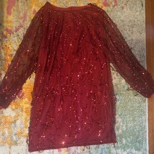 Red Sequin Long Sleeve Dress